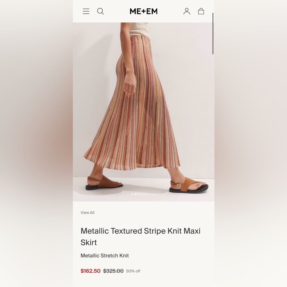 ME+EM Metallic Textured Stripe Knit Maxi Skirt
